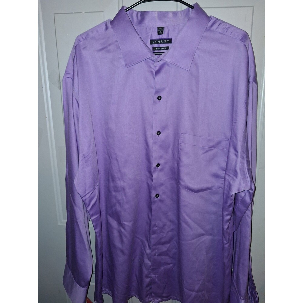 SYNRGY Mens Dress Shirt 20 35/36 Purple Non Iron Button Up Long...